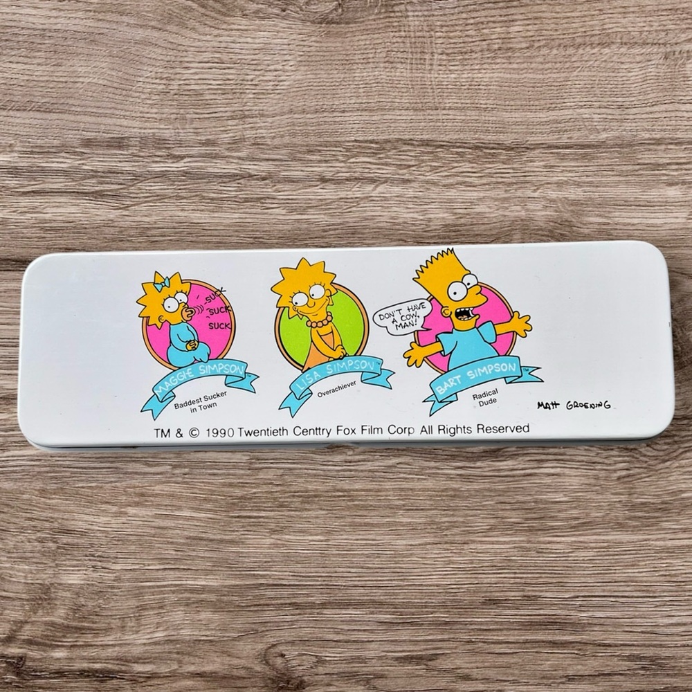 Vintage The Simpsons Metal Pencil Case Fox Matt Groening Bart Simpson 1990 90’s